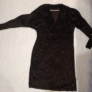 Black Sparkle Knee Length Velvet Dress
